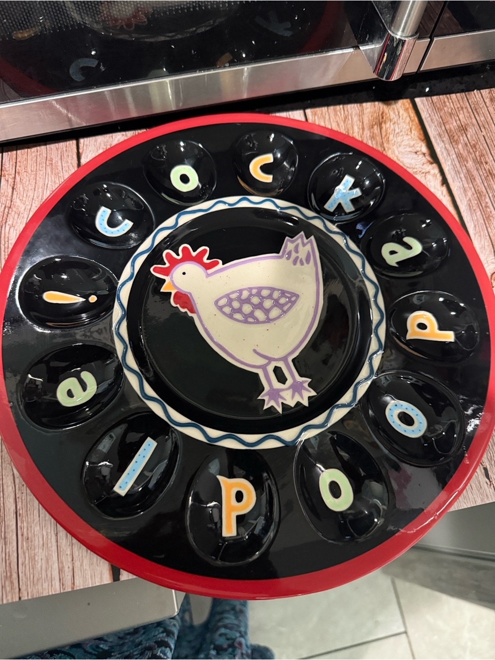 Chicken Deviled Egg Platter - Black Red Multicolor